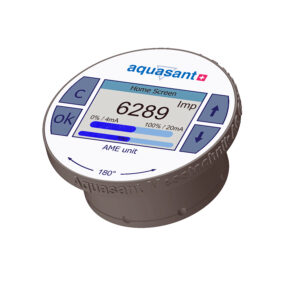 Aquasant Trennschicht batch Abtrennung NEUES Feldgerät zur Impedanzmessung HMI zu Sensor Typ: UNiQ-T404-DN50-SF-T6-AMEI-Gd mit Aufgebauter Impedanz Feldgerät AME-I zur Trennschichtdetektion