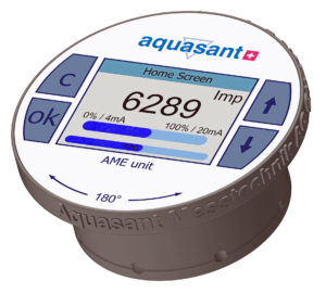 Aquasant Trennschicht batch Abtrennung NEUES Feldgerät zur Impedanzmessung HMI zu Sensor Typ: UNiQ-T404-DN50-SF-T6-AMEI-Gd mit Aufgebauter Impedanz Feldgerät AME-I zur Trennschichtdetektion