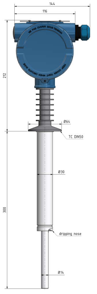 Dimensionen Schaumdetektion Stabsonde Typ: STMd-SB-T-GS-A-K-TC