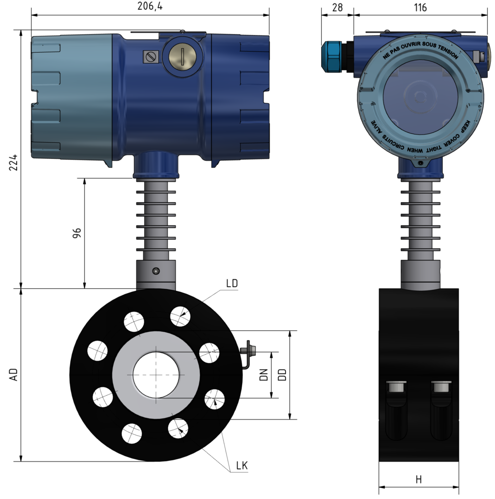 Aquasant Rohrsonde Typ TSS80-DN-SF-T-K-MTI-AGdw Dimensionen