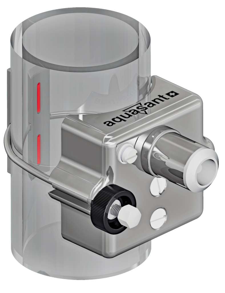 Aquasant Sensor: Klammersonde FRL zur Trennschichtdetektion für die batch oder kontinuierliche flüssig Phasentrennung nach der Extraktion an der Glasrohrleitung.