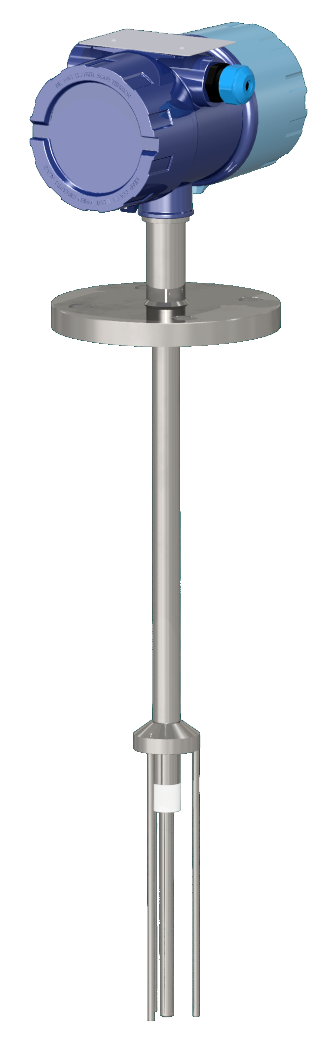 Aquasant Schaudetektions-Stabsonde voll PTFE Ausführung, 170°C Sensor Typ: SRMd-500-150-SB-RT-GS-A-ES3-DN mit aufgebauter Impedanz Messelektronik MTI zur Detektion von isolierenden niederpolaren Schaumkronen